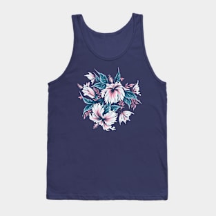 Hibiscus Butterflies - Navy Blue Pink Tank Top